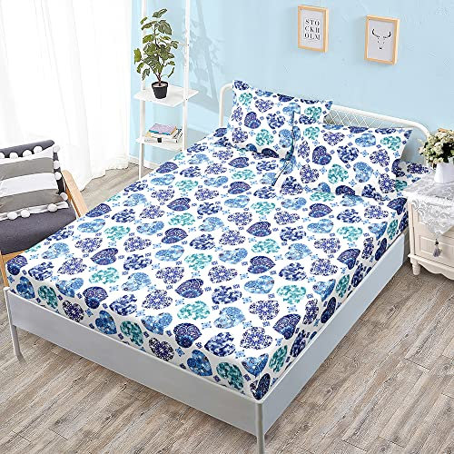Spannbettlaken 180x200cm Grünes Herz Blau Bettlaken 180x200 Polyester Spannbettlaken 180x200 Betttuch 180x200 Atmungsaktiv Spannleintuch 180x200 Knitterfrei Spannbetttuch 180x200 30cm Tiefe
