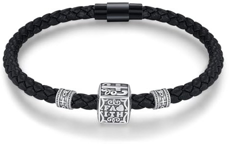 Faith Bracelet en argent sterling 925 avec cordon en cuir noir celtique et amulette pour homme et femme, Eine Grösse, Argent sterling, Pas de gemme