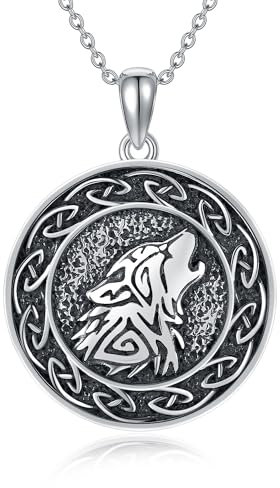 DAYLINLOVE Wolf Halskette 925 Sterling Silber Keltische Knoten Wolf Anhänger Halskette Wolf Geschenke für Frauen Männer