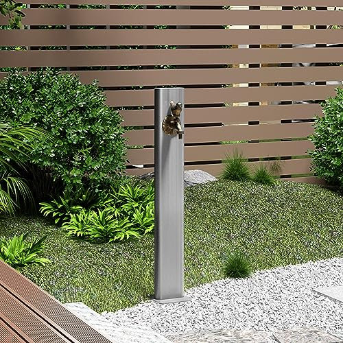 Freestanding Garden Water Column with Faucet, Stainless Steel Pillar, Birds Taps, Hose Holder, Irrigation Fountain Post, Anti Freeze Spray Gun - Outdoor Courtyard