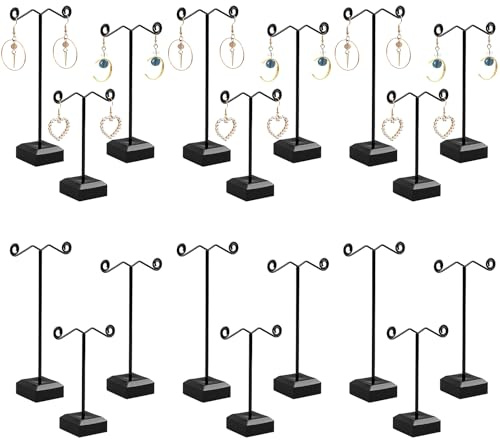 Xaztr 18Pcs Earring Display Stand, Metal Black T Bar Display Storage Holder Stands Small Hanger Jewelry Organizer with Acrylic Base for Retail Selling Wholesale(3 Size)