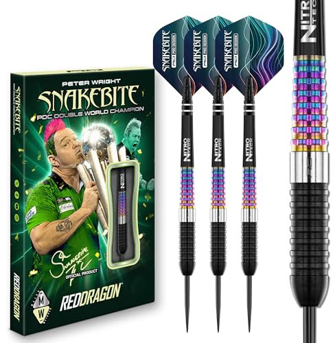 RED DRAGON Darts – Professioneller Spieler – Peter Wright Snakebite Corra 22g - 90% Wolfram Stahlspitze Dart-Set mit Dart Flüge und Dartschäfte