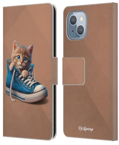Head Case Designs Offizielle P.D. Moreno Blauer Schuh Spielen Sie Cat Artwork Leder-Wallet-Hülle Kompatibel mit Apple iPhone 14