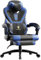 Dowinx Gaming Chair with Footrest, Gaming Chair for Heavy People, Gamer Chairs for Adult with Massage, Computer Chairs with PU for 200lbs (Black Blue)
