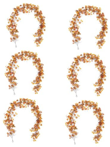 Cabilock 6 STK Ahornholz Einsatz Gras Saftig Zimmerpflanzendekor Künstliche Pflanzen Wohnkultur Herbst Hängende Rebe Girlande Aus Ahornblättern Fallen Glyzinien Bonsai Baum Orange Plastik