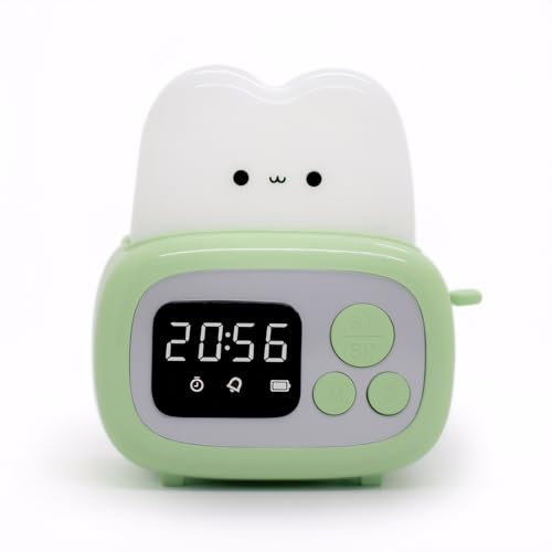 Lancoon Kinderwecker Timer Nachttischlampe 15 Minuten Schlaf Timer Schlafzimmerlicht Verstellbare Helligkeit Süßes Toaster Design Kleine Uhren Für Erwachsene Teenager Grün