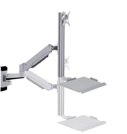 Monitor Mount Desk, Industrial Wall Mount Monitor Arm with Foldable Keyboard Tray, Fits 32 Monitors, Stable and Adjustable(Silver)