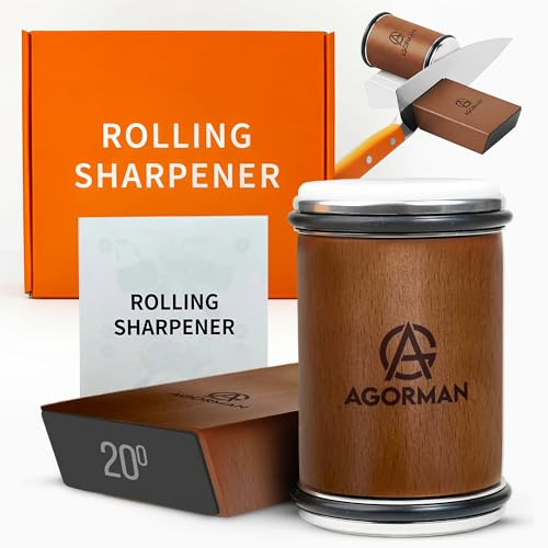 AGORMAN Rolling Knife Sharpener Kit, Diamond-Based Knife Sharpener Roller for All Steel Knives, Two-Angle Magnetic Sharpener for Kitchen Knives