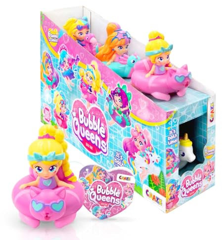 CRAZE Bubble Queens 6er Pack - Baby Badespielzeuge mit Spritzfunktion, 6 Bunte Figuren mit schwimmenden Ringen Einhorn, Narval, Katze, Flamingo, Pfau & Drache