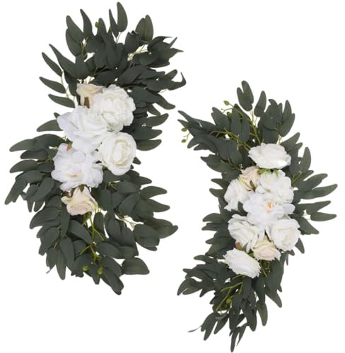 Artificial White Rose Swag Set For Wedding Arch, Faux Floral Décor For Ceremony Signs, Chair Backs, Garden Events, And Indoor Displays