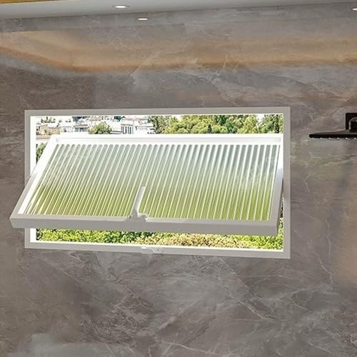 EXCLURA 360 Pivot Bathroom Window with Reeded Glass, Shed Transom Window with Handle, Rectangular Replacement Windows, Embedded Window for Garage/Office(White,60x30cm/23.6x11.8in)