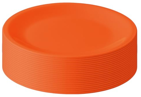 Engelland - 20er Set Kunststoff-Teller, Orange, Ø 23,5 cm, flach, bruchfest, wiederverwendbar, Mehrweg, Plastikteller, mikrowellen- & spülmaschinenfest, BPA-frei, Camping, Picknick, Party