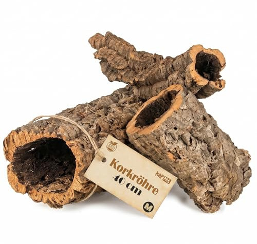 Happet Korkrohr - Natürliche Korkeiche Rinde - Kletterzubehör für Reptilien, Wirbellose und Kleine Säugetiere, Universell und Ästhetisch für Terrarien und Volieren (10-15cm x 40cm)