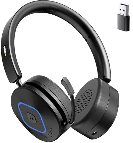 Wantek Casque sans Fil | Mode Double 2.4G/BT 6.0 | Autonomie 40h | Microphone Anti-Bruit | pour Télévision/Bureau/Réunions/Musique | Compatible avec PC/Téléphone/Teams