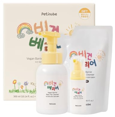 [PETINUBE] VEGAN BABY HIP CLEANSER SET (Full Size 300ML+ Refill 250ML + Travel size 45ML) Koreanische Baby Hautpflege für Windelbereich – Sanfter Intimreiniger für Neugeborene & Empfindliche Haut