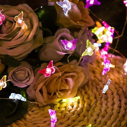 Schmetterling Lichterkette,2M 20LED Lichterkette Schmetterling Batterie,LED Lichterkette für Außen Schmetterling,Lichterketten Deko für Garten,Blume,Terrasse,Weihnachten,Hochzeiten,Partys