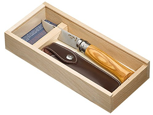 Opinel-Geschenkset inkl. Opinel-Messer Nr. 8 Olivenholz,Kunstleder-Etui in Holzgeschenkbox