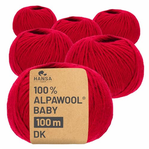 HANSA-FARM | 100% Baby Alpakawolle in 50+ Farben (kratzfrei) - 300g Set (6 x 50g) - weiche Alpaka Wolle zum Stricken & Häkeln in 6 Garnstärken by Hansa-Farm - Rot