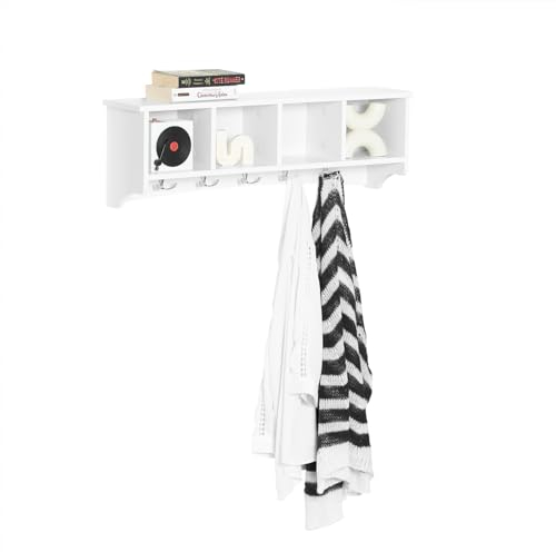 SoBuy FRG48-L-W Wandgarderobe Hängeregal Badezimmerschrank mit 5 Haken Wandhaken weiß, B 72cm