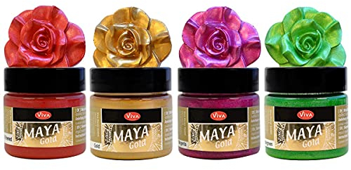 Viva Decor Maya Gold Acrylfarben Set Metallic - Boho Love - 4 x 45 ml - Premium Metallic-Acrylfarben | Farbe für Metall und andere Oberflächen | wasserfest, lichtecht, schnell trocknend