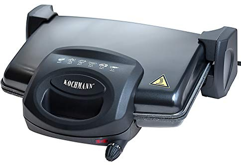 Kochmann Max 1600W Elektrogrill - Tischgrill, Panini-Grill, Sandwichmaker - Antihaftbeschichtung, Temperatursteuerung - Schwarz, Modern, Kunststoff
