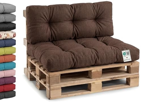 Gutekissen® Palettenkissen, Gartensofakissen, Gesteppte Kissen gefüllt mit granuliertem Poulirette-Schaum, viele Farben und Größen PPI (Eckkissen 60x40, gesteppt Braun)