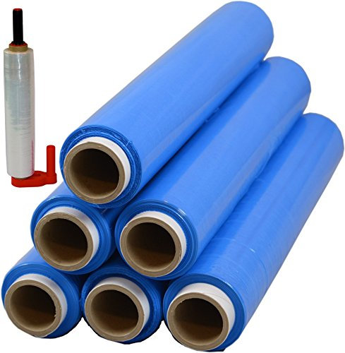 6 Rollen + Abroller Beste-Folie Stretchfolie 23my 500mm - 1,5 Kg verschieden Farben Palettenfolie Handfolie Wickelfolie (6er blau + Abroller)