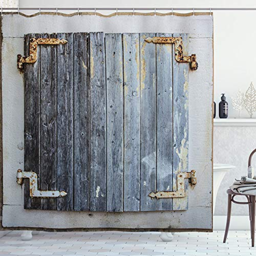 ABAKUHAUS persiane Tenda da Doccia, Antique Finestra in legno, Tessuto Set di Decorazioni per il Bagno con Ganci, per la vasca da bagno, 175 cm x 240 cm, Carbone