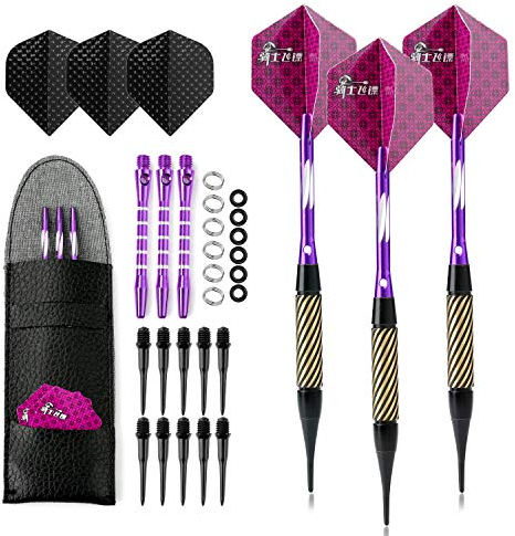 crazy-m Soft Dartpfeile, Soft Dart 3 Stück 17g Dartset Turnier Soft Tip Dartpfeile Set für Elektronische Dartscheibe mit PU Bag, Aluminium Schaft, Standard Pet