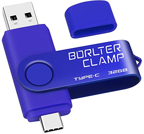 Type C USB Stick 32GB, BorlterClamp 2 in 1 OTG Speicherstick USB 3.0 Doppelanschluss USB C Flash-Laufwerk für Android Smartphone Samsung S10/S9/S8, Huawei, Tablets und Computer (Blau)