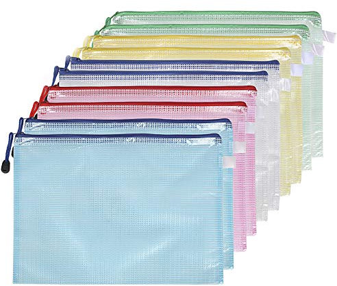 Arnech 10Pcs A5 Plastic Wallets, Ziplock Bags A5 Mesh Document Folders for Files Storage, School, Office, Homework Travel Storage Bags, Paper Organization, Cosmetics (A5-10PCS)