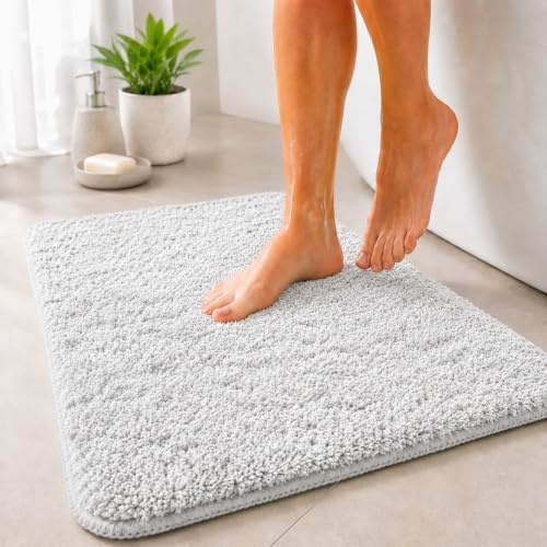 Floordirekt Badematte Sky - Badezimmerteppich - Weicher, dichter Hochflor - Rutschhemmend & Schnell trocknend - Geeignet für Fußbodenheizung - Eckig & Rund (50 x 60 cm, Weiß)