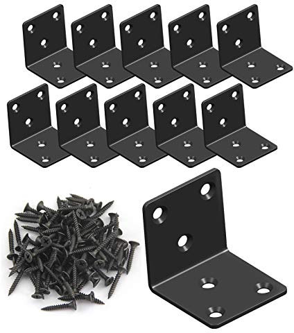 L Bracket,Heavy Duty Corner Brace,Stainless Steel Shelf Bracket,Black Large Angle Brackets, Metal Iron Braces Brackets for Wood (10 Pcs) (1.97X1.97X1.97X0.07'')