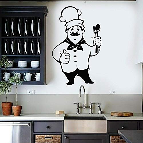NSRJDSYT Wohnkultur Esszimmer PVC Wandtattoo Poster Chefkoch Kochen Restaurant Menü Essen Hut Besteck Aufkleber Küche Wasserdicht 57x91cm