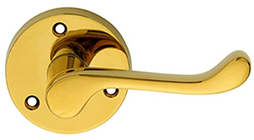 PAIR Victorian Scroll Lever on 58mm Round Rose - Polished Brass Door Handle | Traditional Door Handle Lever on Screwless Rose - Internal Door Hardware - Screws, Fixings and Spindle Included
