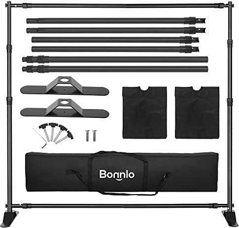 Bonnlo Backdrop Stand kit, 3mx2.4m/10x8ft Heavy Duty Banner Stand Adjustable Frame for Photography Backdrop and Trade Show Display Studio Party