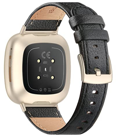 Tuocal Leder Armband Kompatibel für Versa 3 Armband/Versa 4 Armband Damen Herren, Echtleder Ersatzband Weiches Atmungsaktives Ersatzarmband Kompatibel mit Versa 4 / Versa 3 / Sense 2 / Sense