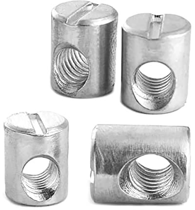 M6 x 13mm Silver Asymmetric Furniture Barrel Nut Zinc Plated (Pack of 20)