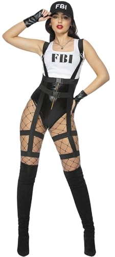 Smiffys Disfraz del FBI de Fever, Chaleco, arnés, pantalones cortos y gorra