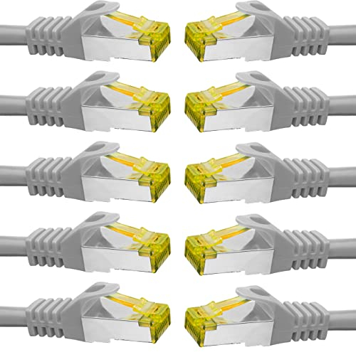 BIGtec LAN Kabel 10 Stück 1,5m Netzwerkkabel CAT7 Ethernet Patchkabel CAT.7 grau Gigabit doppelt geschirmt Netzwerke Router Switch 2 x RJ45 kompatibel zu CAT.5 CAT.6 CAT.6a CAT.8