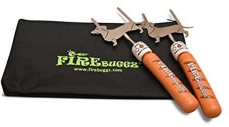 FIREBUGGZ Smores Spieße – Lagerfeuer-Braten-Teleskopspieße bis zu 86,4 cm – Wurstspieße aus Edelstahl, 2 Stück