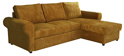 Mirjan24 Eckcouch Usero Cord mit Bettkasten und Schlaffunktion, Polsterecke mit abgerundete Armlehnen, Ecksofa Bettsofa, L-Form Sofa, Couch, Schlafcouch, Polstergarnitur (Poso 01)