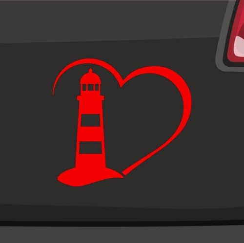 Generisch Leuchtturm Herz Aufkleber Sticker Sylt Strand Erholung Moin Moin Usedom 10x9,5cm Farbe: Rot