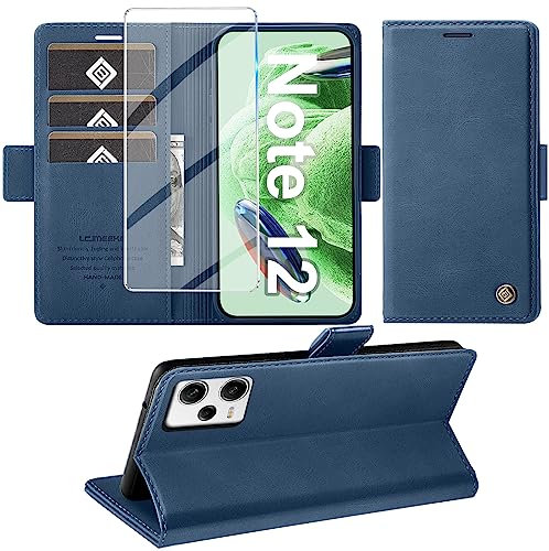 Giyer Handyhülle für Xiaomi Redmi Note 12 5G Hülle mit Displayschutzfolie, Schutzhülle Redmi Note 12 5G PU Leder Wallet Flip Case Ständer Kartenfach Klapphülle für Xiaomi Note 12 5G Tache (Blau)