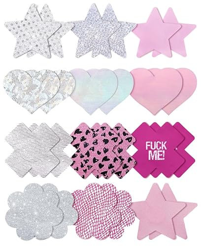 Tripetals Glitzer-Pasties, Nippel-Abdeckungen, Einweg-Klebepads, griffige Nippel-Abdeckungen, sexy, 12 Stück, Rosa und Silber