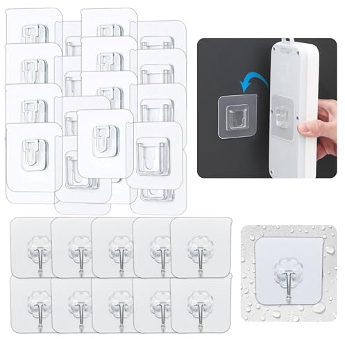 CUBIBOO Set 10 + 10 Ganchos para Colgar - Gancho Pared - Cuelga Facil Adhesivo - Colgadores Adhesivos Resistentes