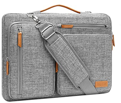 MOSISO 360 Schützend Laptop Schultertasche,14 Zoll Laptoptasche Kompatibel mit MacBook Air 15 M3 A3114 M2 A2941 2023/Pro A1990 A1707,Seite Offen Tasche mit 4 Reißverschluss Taschen&Griff,Grau