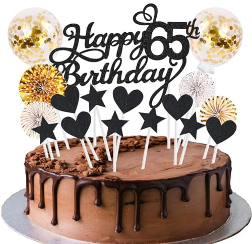 Cake Decoration Birthday Cake Happy Birthday Cake Decoration Black Gold 65th Birthday Women Men Cake Decoration Glitter Cake Topper