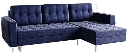 Ecksofa Couch Klappbar Inter mit Stauraum Sofa Wohnlandschaft Schlafsofa dunkel Blau Ottomane Links/Rechts