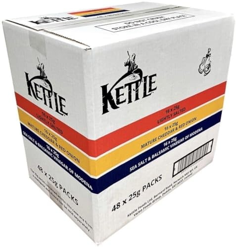Kettle Hand Cooked Potato Chips Take Home Variety Box, 96 x 25g Sold by Slamtech